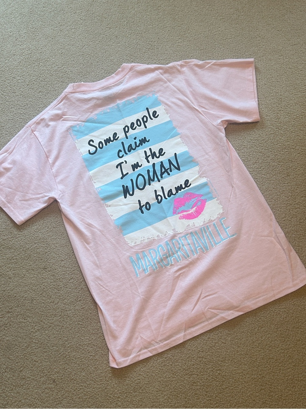 NWT Margaritaville “Woman to Blame” Preppy Pink Short Sleeve Tee